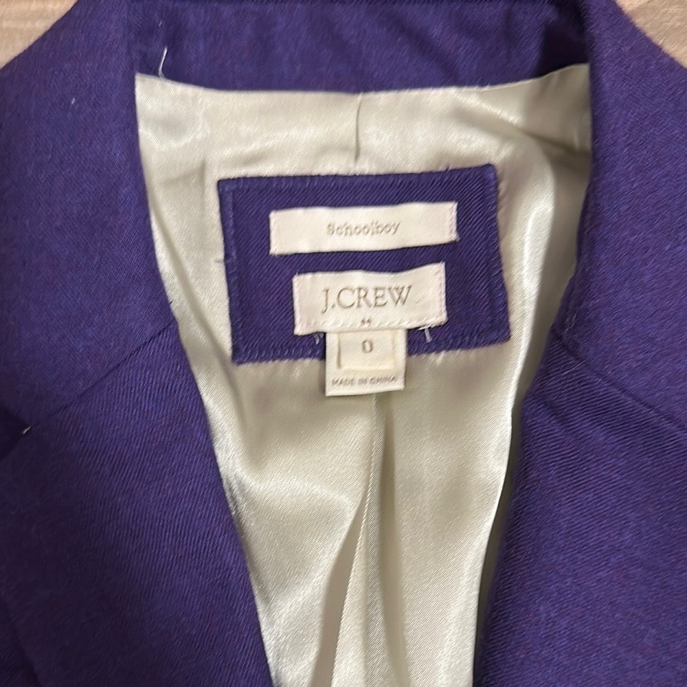 J Crew Womens Schoolboy Blazer Size 0 Purple Gold Crested Buttons Wool Blend - Picture 2 of 13